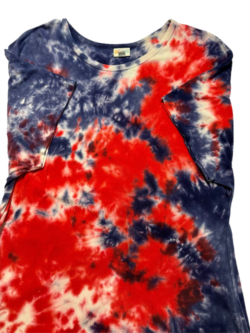 LuLaRoe Maria Maxi Dress 2XL Red White Blue Tie Dye Patriotic USA Boho